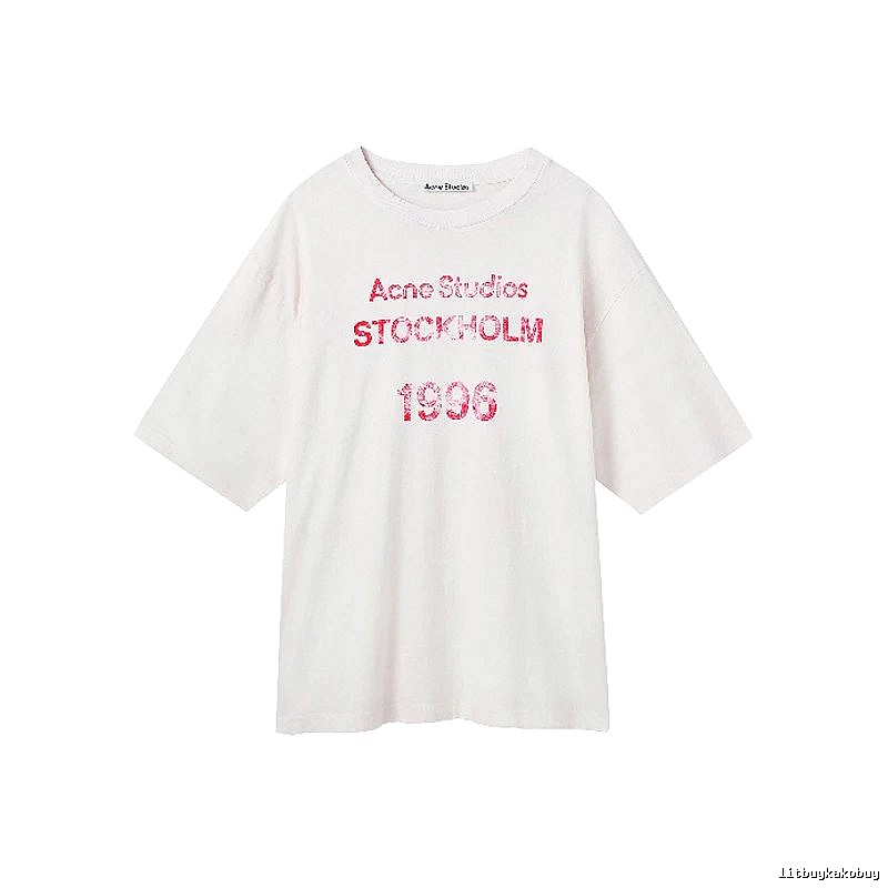 Acne Studios 2090-80 White Pink Lettering Style Ac908046 Stockholm Logo T-Shirt Resort Wear
