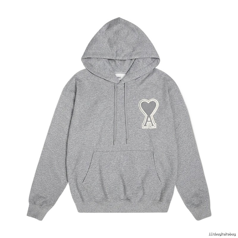 AMI Love Minimalist Style Grey Hoodie