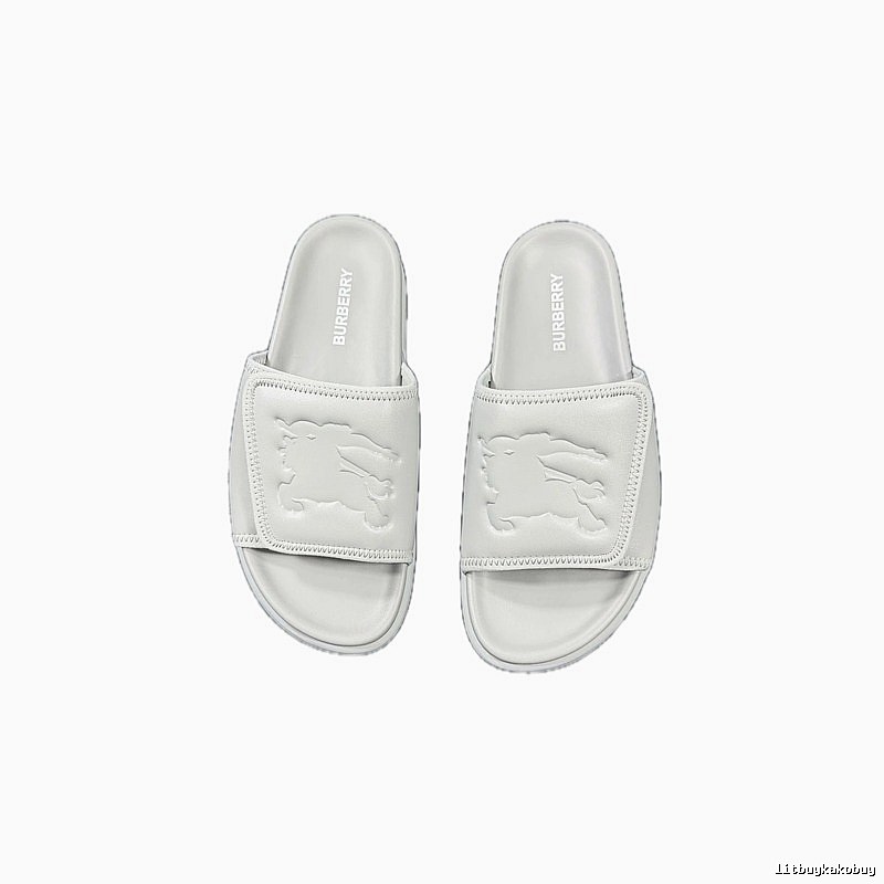 Burberry Equestrian Knight Collection Minimalist Style Light Grey Slide Sandals