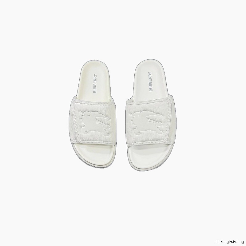 Burberry Knight Logo Minimalist Style White Slide Sandals
