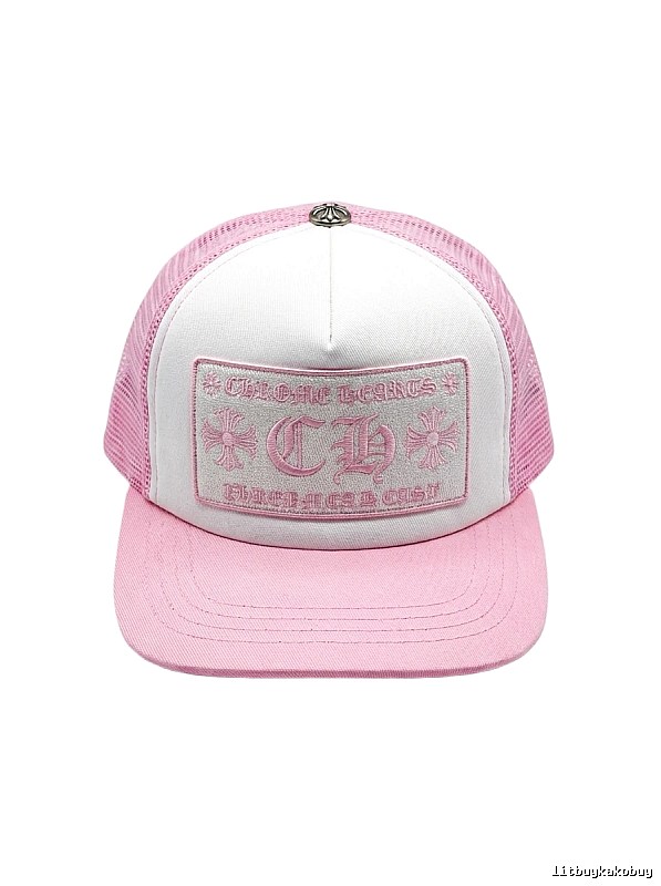 Chrome Hearts Pink and White Patchwork Trendy Hat