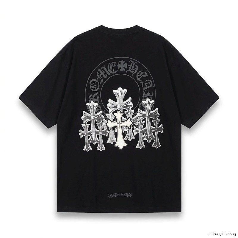 Chrome Hearts Silver Cross Black T - Shirt