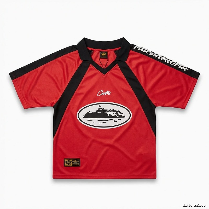 Corteiz Retro Style Red and Black Contrast Color Shirt