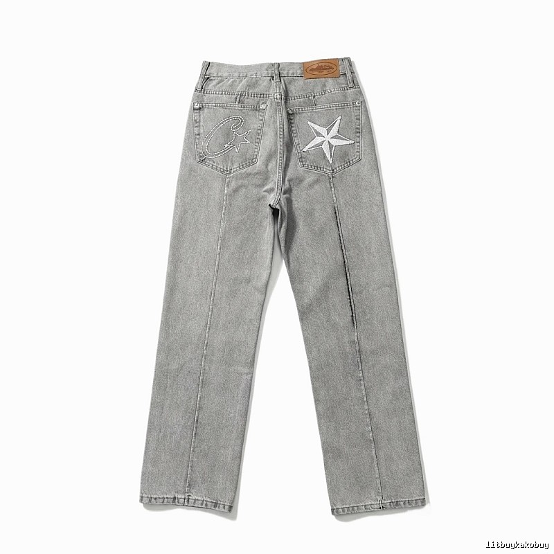 Corteiz Star Embroidered Light Grey Jeans