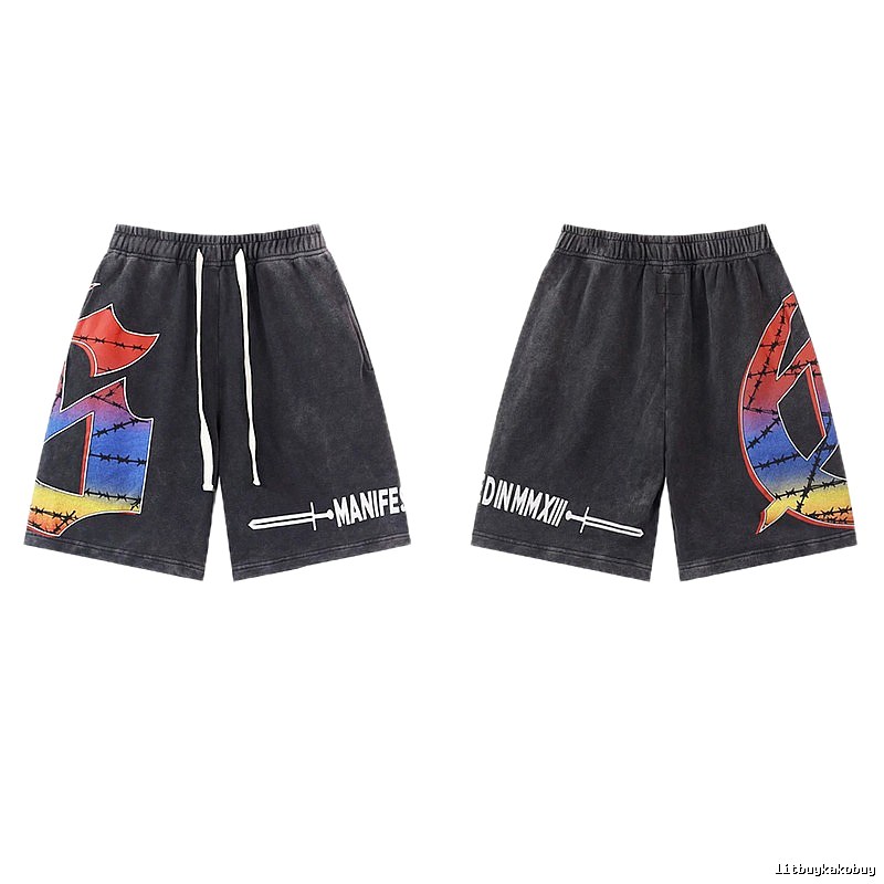 Godspeed Printed Street Style Distressed Black Shorts