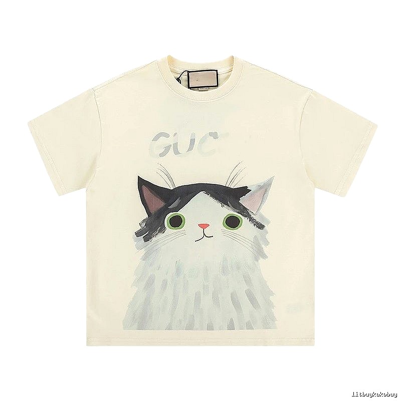 Gucci Cat Print Cartoon-style Off-white T-shirt