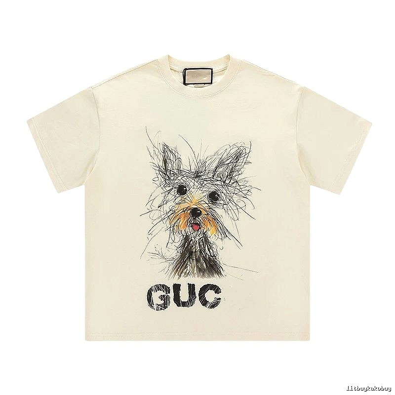 Gucci Puppy Graffiti Casual Style Off-white T-shirt
