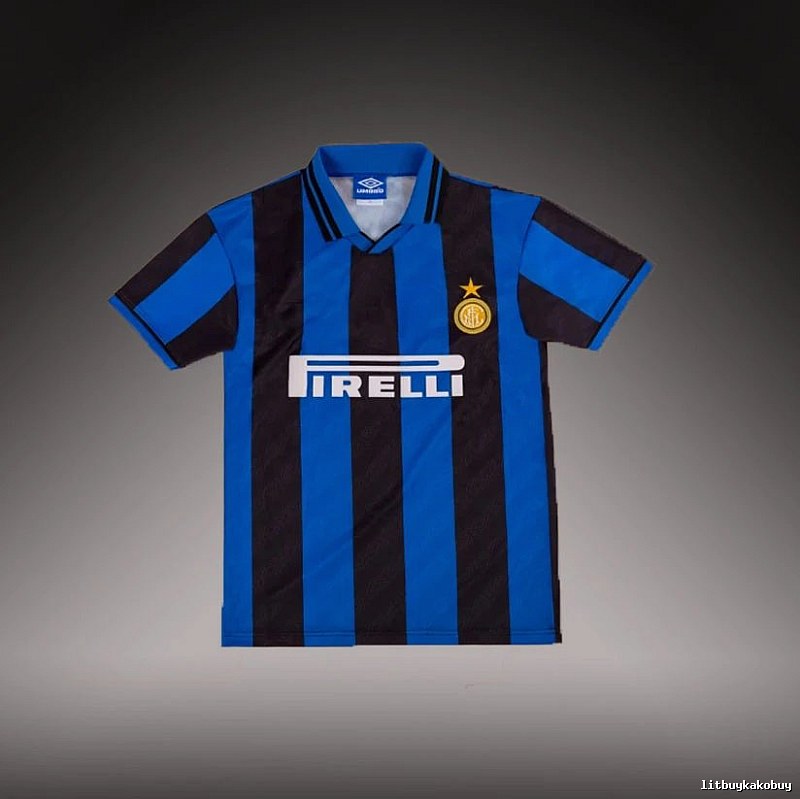 Inter Milan Lightweight Brehme #3 soccer jersey Blue Black Striped for Trend Styling
