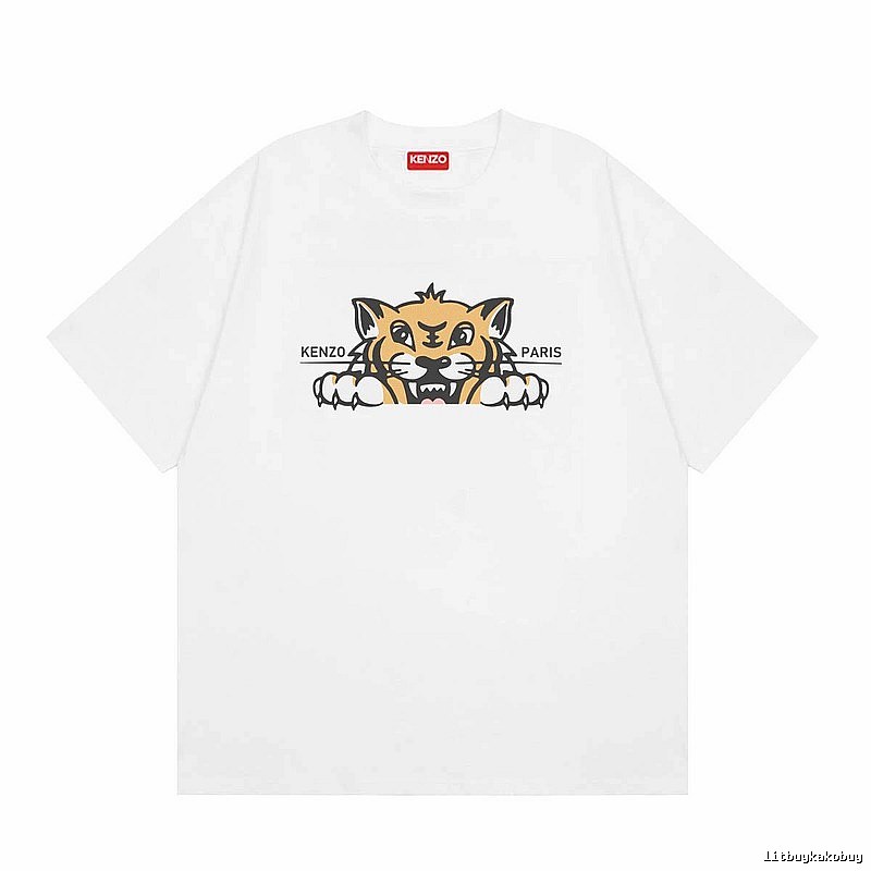 KENZO Tiger Head Series Casual Style White T-Shirt