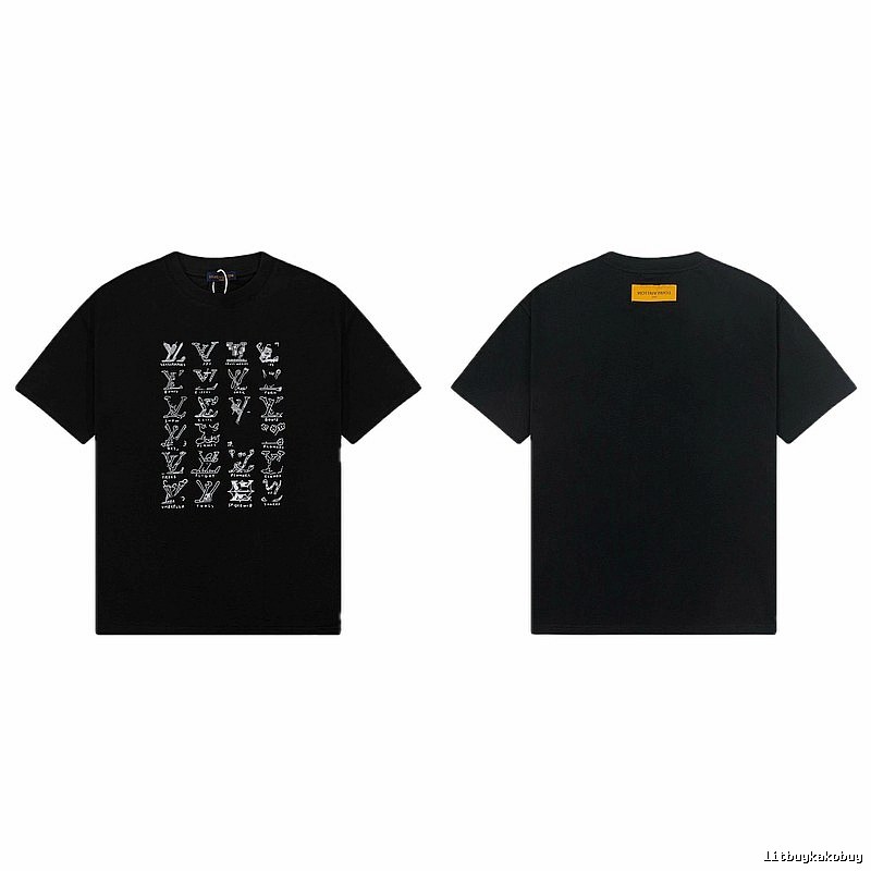 Louis Vuitton Graffiti Trend Style Black Short Sleeve T-Shirt