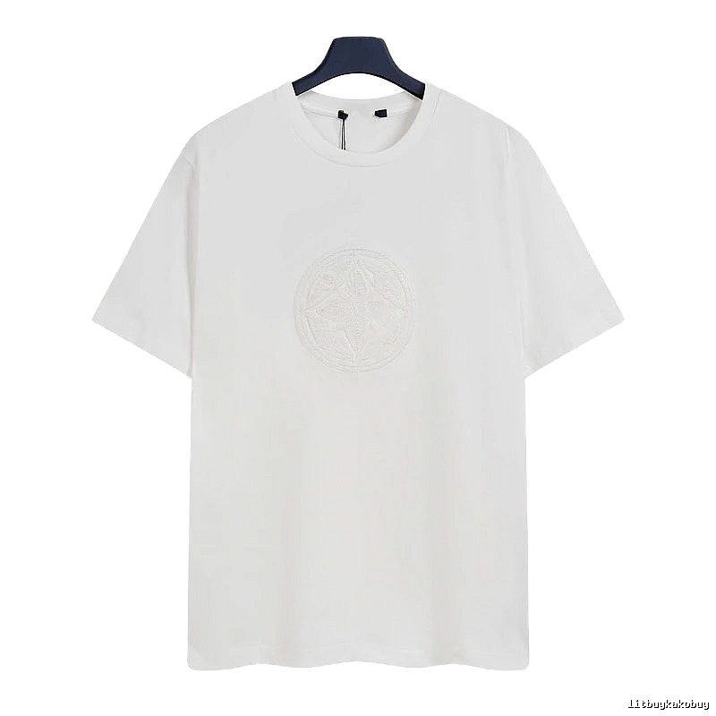 Louis Vuitton Minimalist Style White T-Shirt with Embroidered Round Logo