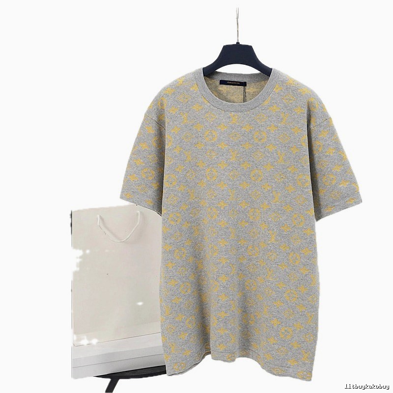 Louis Vuitton Monogram Collection Vintage Style Grey-yellow Short-sleeve T-shirt