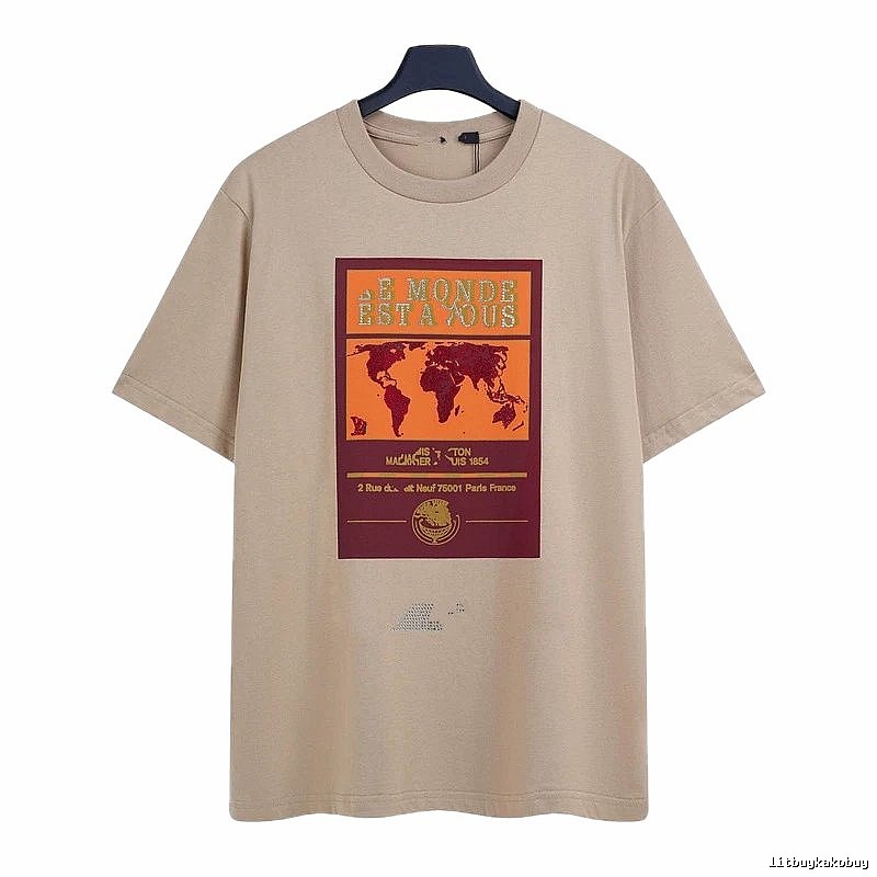 Louis Vuitton Vintage-style Map Print Khaki T-Shirt