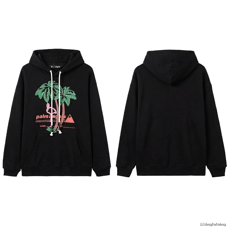 Palm Angels Black Hoodie with Palm Tree Print