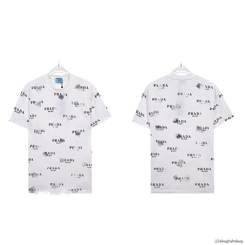 Prada All-over Print Streetwear Style White Short-sleeve T-Shirt
