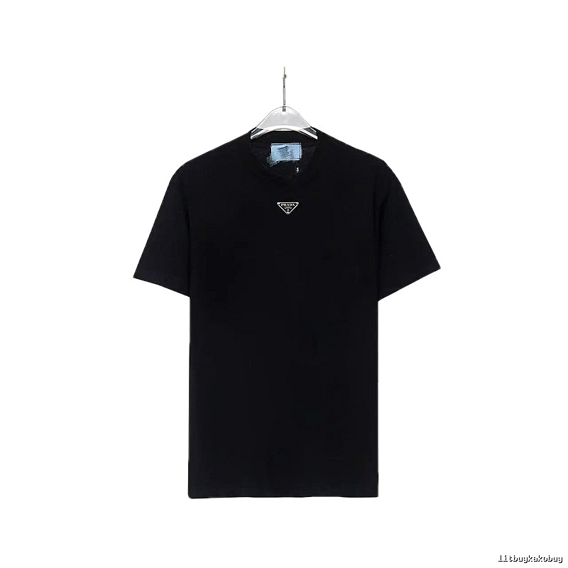 Prada Triangular Logo Minimalist Style Black Short-sleeve T-shirt