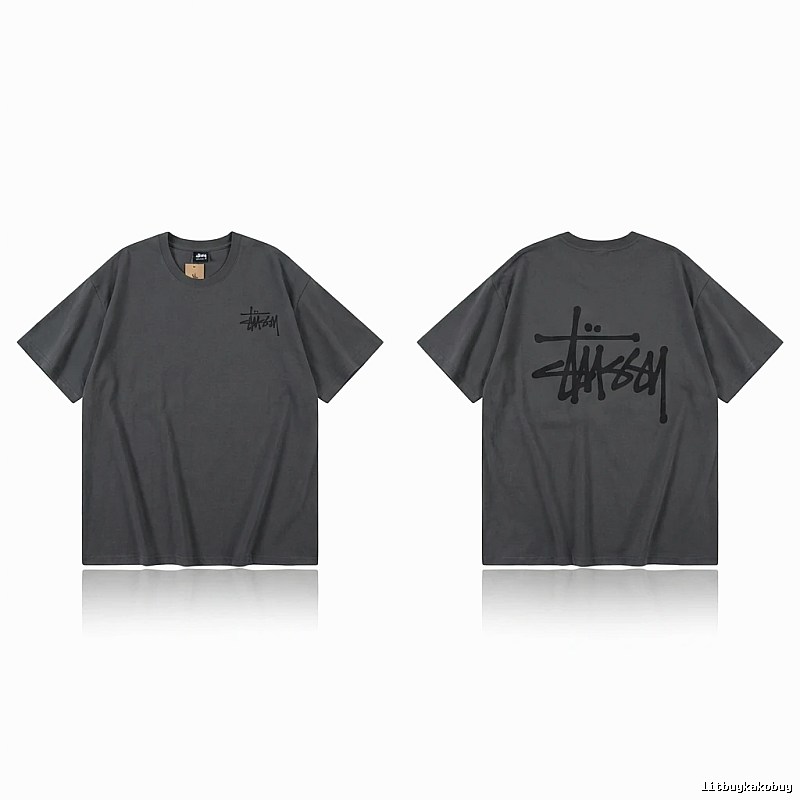 Stussy basic style simple style dark gray T-shirt