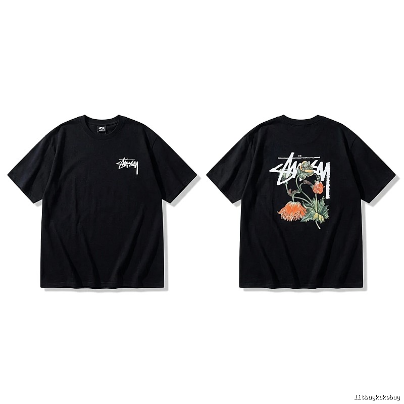 Stussy floral-style black T-shirt