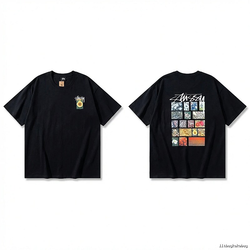 Stussy printed retro style black T-shirt