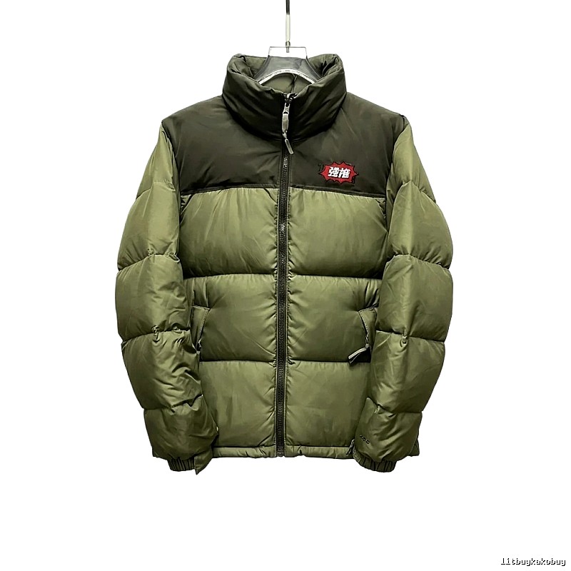 The North Face double - color green down jacket