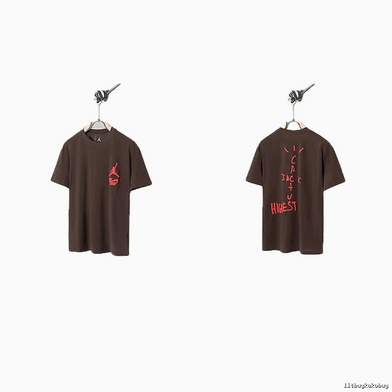 AJ x Travis Scott Co-branded Street Style Brown Short-sleeve T-shirt
