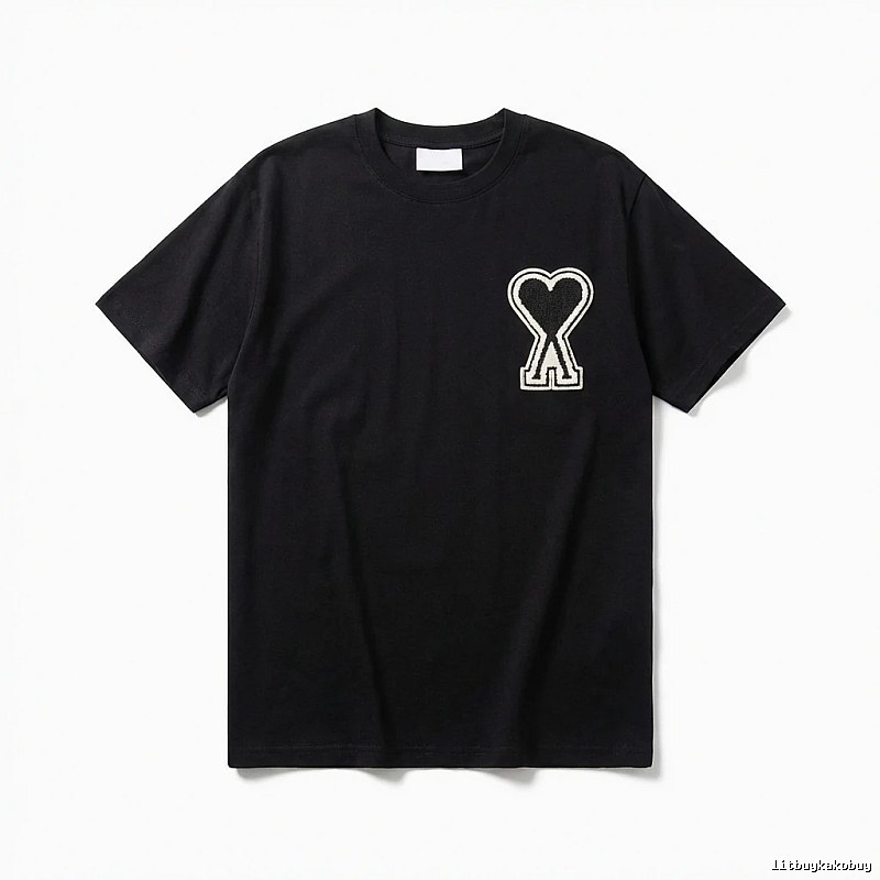 AMI Heart-shaped Pattern Black T-shirt