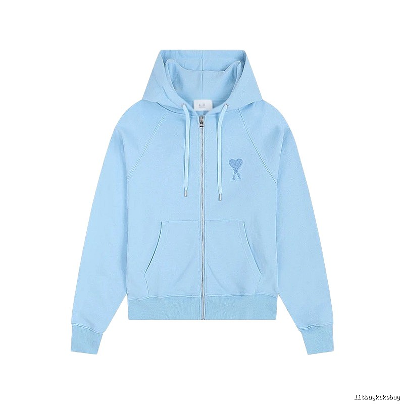 AMI Love Embroidery Light Blue Hoodie