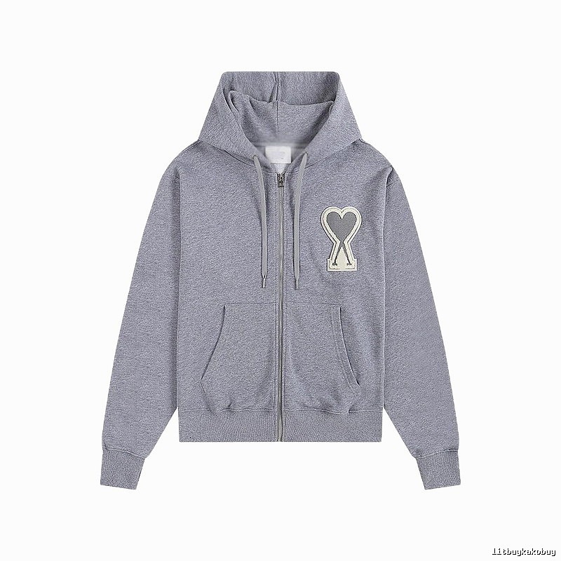 AMI Love Series Grey Zip-Up Hoodie
