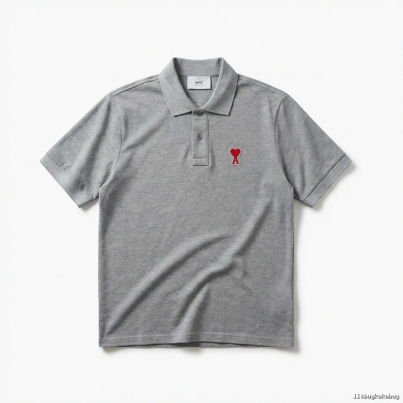 AMI Love Simple Grey Polo Shirt