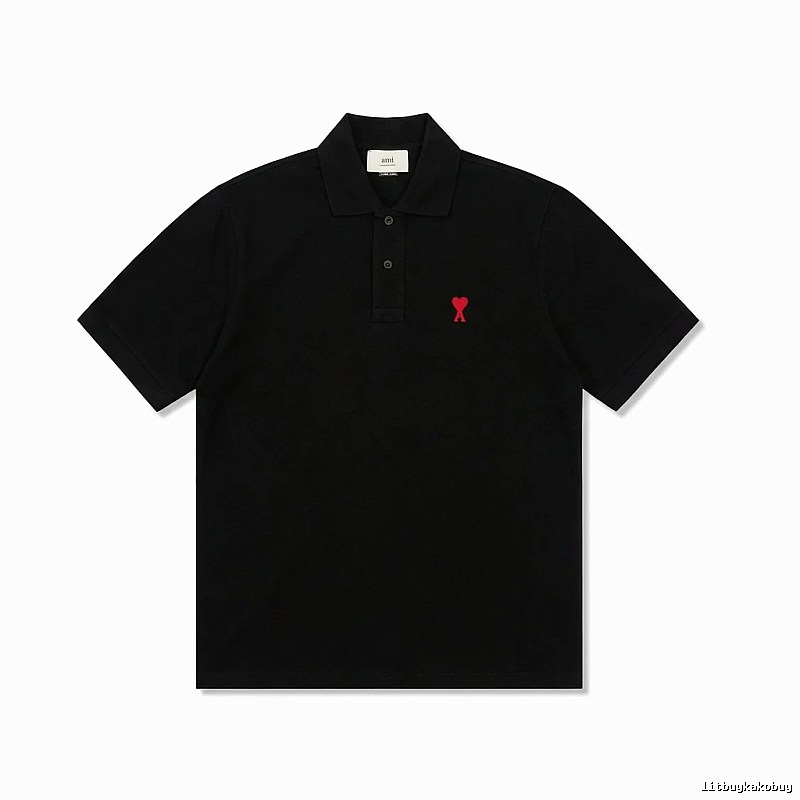 Ami love simple style black polo shirt