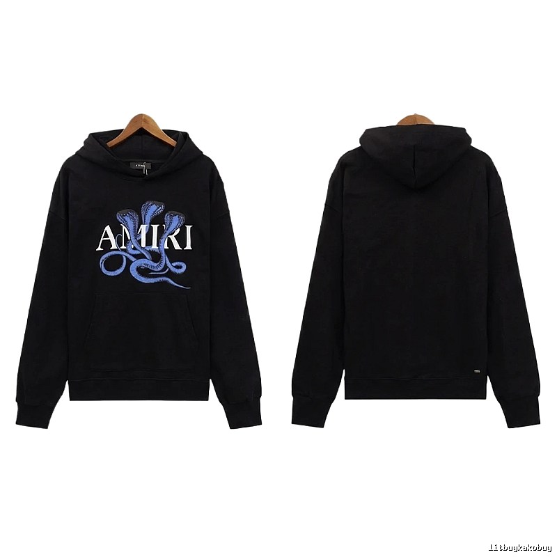 AMIRI Black Hoodie with Snake Print