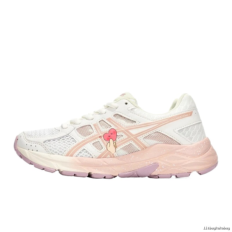 ASICS retro-style white and pink sports shoes