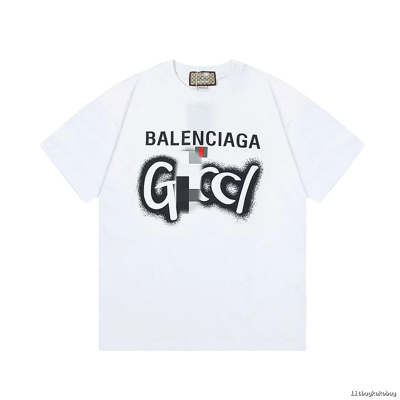 Balenciaga Co-branded Graffiti-style White Short-sleeve T-shirt