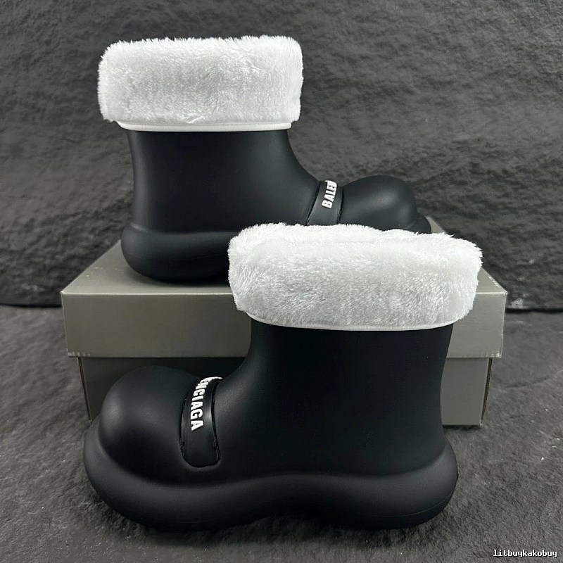 Balenciaga Fleece Trim Boot with Black Rubber Boot Detail