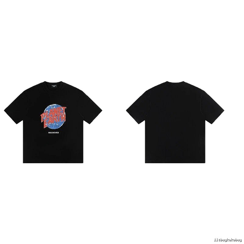 Balenciaga Trendy Black Short-sleeve T-shirt with Earth Print