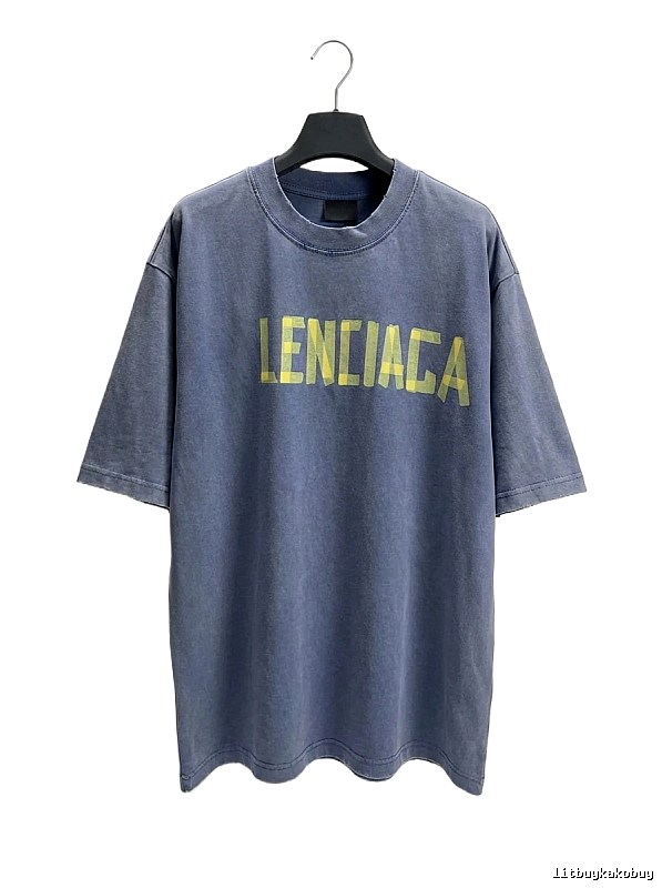 Balenciaga's alphabetic style blue T-shirt.