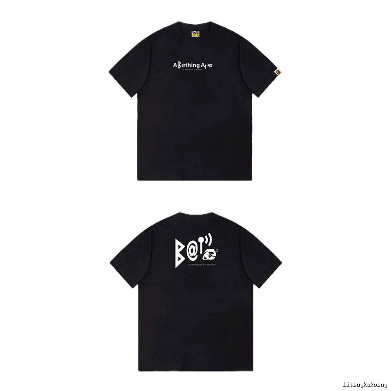 Bape letter - printed short - sleeved black T - shirt