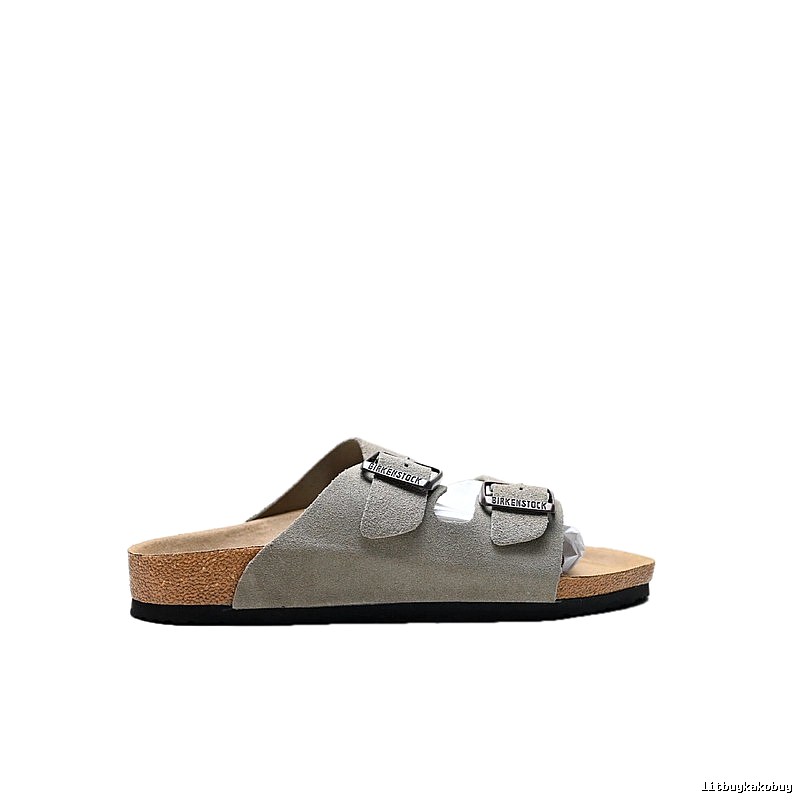 Birkenstock Classic Double-Buckle Casual Style Grey Slide Sandals
