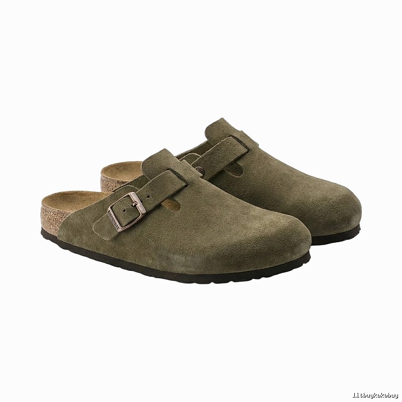BIRKENSTOCK retro-style khaki slippers
