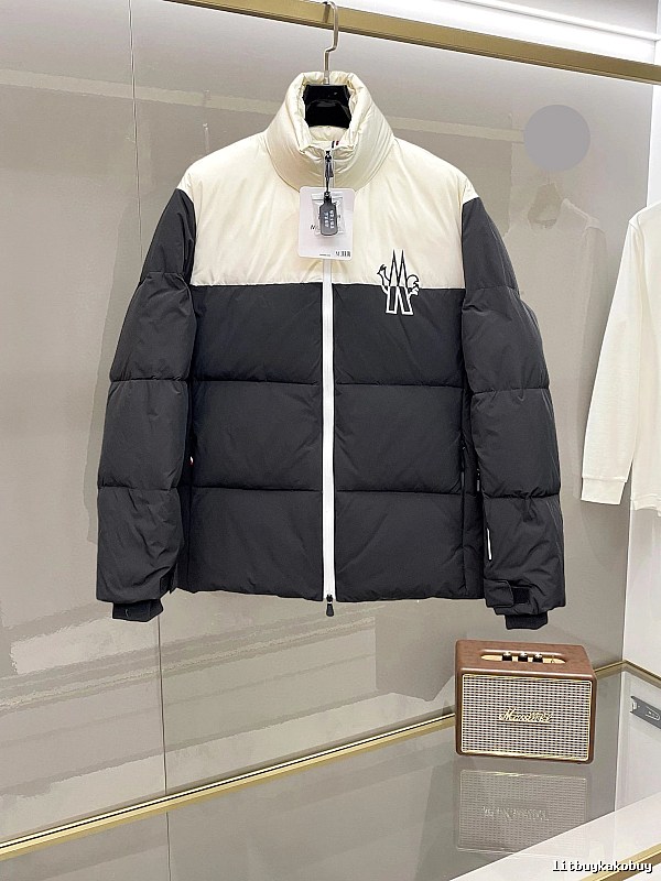Black Cream Colorblock Puffer Jacket with The North Face Colorblock Stand Collar