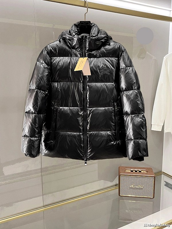 Black Hooded Glossy Glossy Puffer Jacket by Moncler