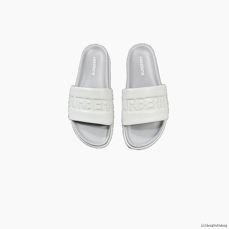 Burberry Embossed Collection Minimalist Style Light Grey Slide Sandals