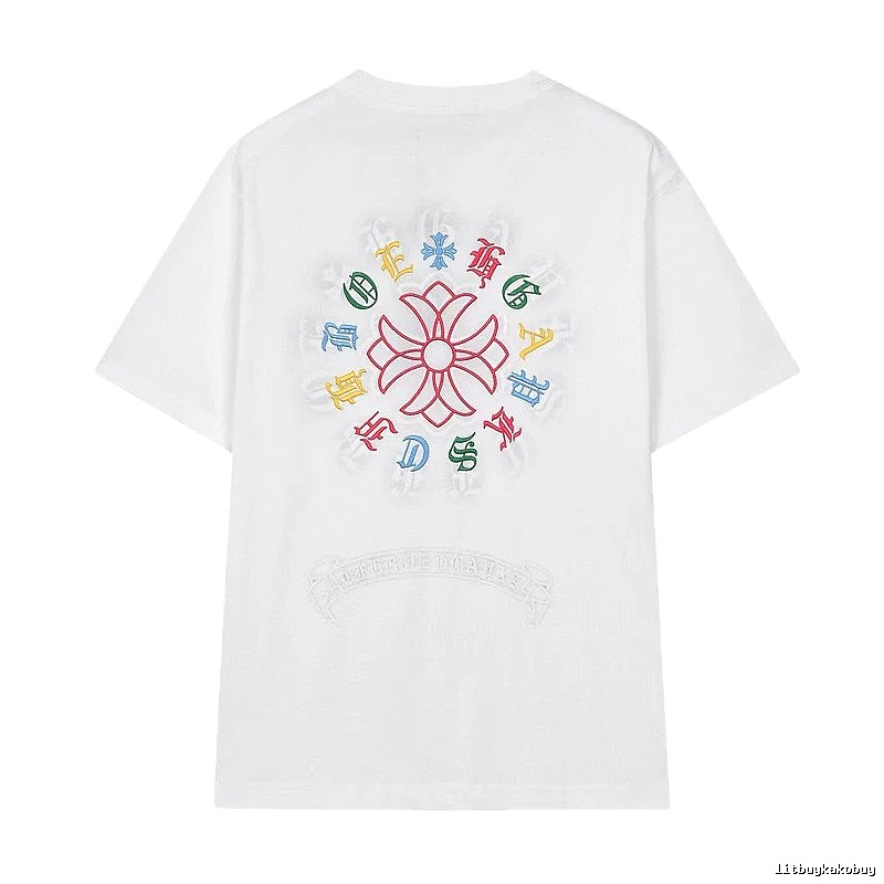 Chrome Hearts Colorful Embroidered Street Style White T-Shirt