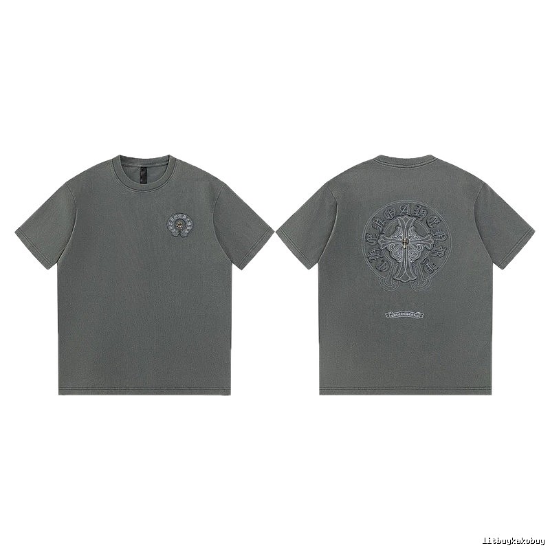 Chrome Hearts Cross Embroidered High Street Dark Grey Short-sleeve T-Shirt