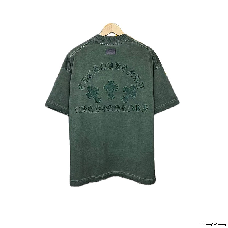 Chrome Hearts Cross Embroidered Vintage Dark Green Short-Sleeve T-Shirt