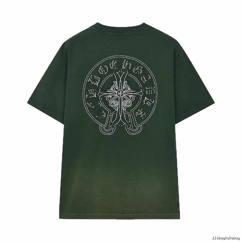Chrome Hearts Cross-Embroidered Vintage Dark Green Short-Sleeve T-Shirt