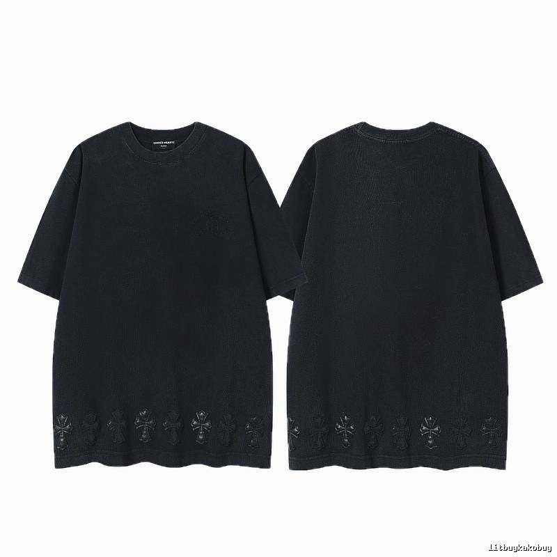 Chrome Hearts Cross Leather Patch Vintage Black Short-sleeve T-shirt
