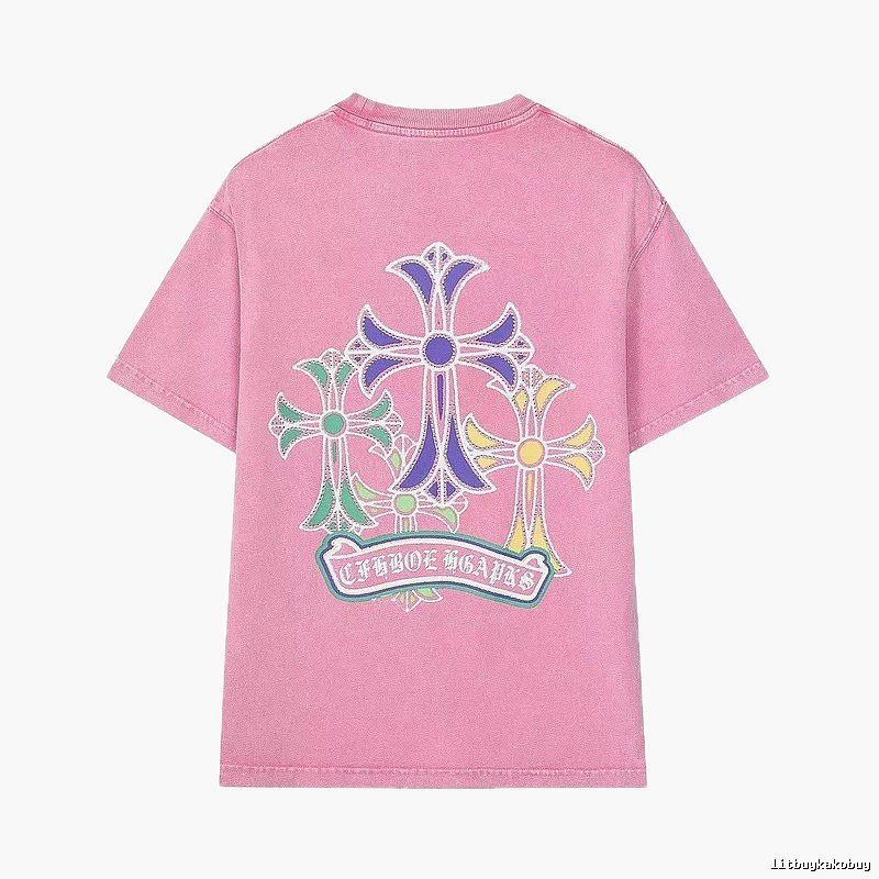 Chrome Hearts Cross Print Vintage-style Pink T-Shirt