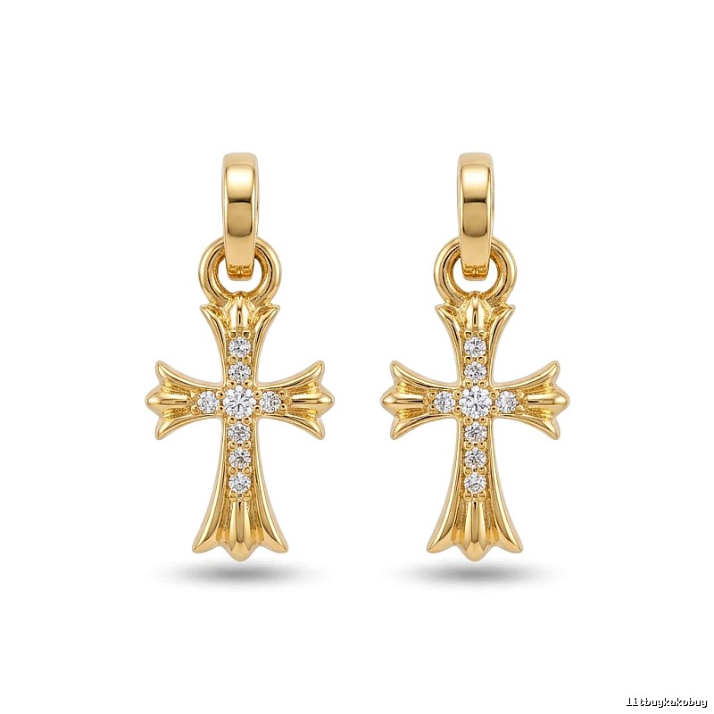 Chrome Hearts Cross Trendy and Cool Style Gold Earrings