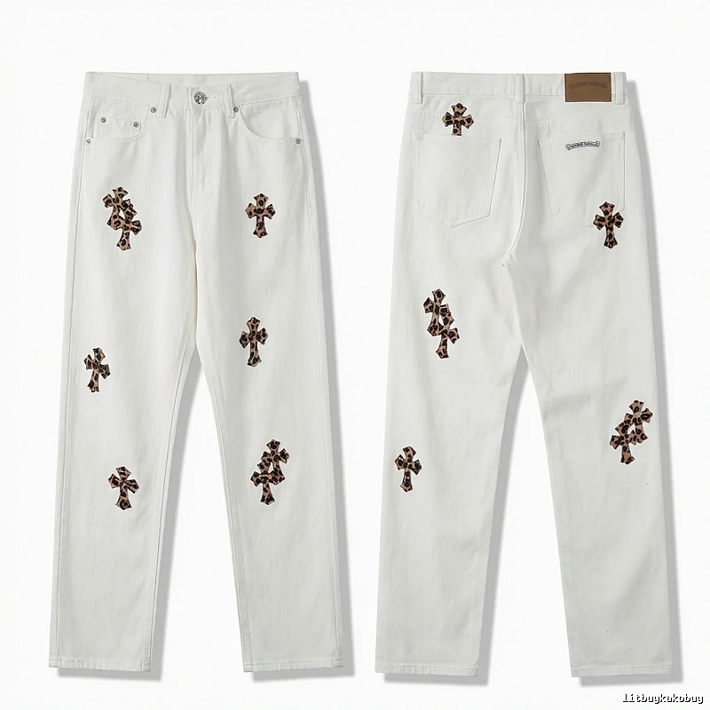 Chrome Hearts Cross Trendy Cool White Jeans